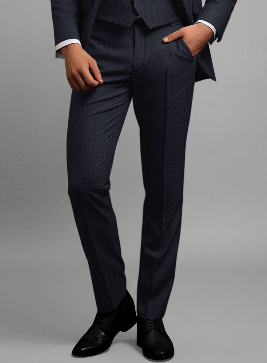 Hardy Minnis Blue Herringbone Wool Pants - StudioSuits