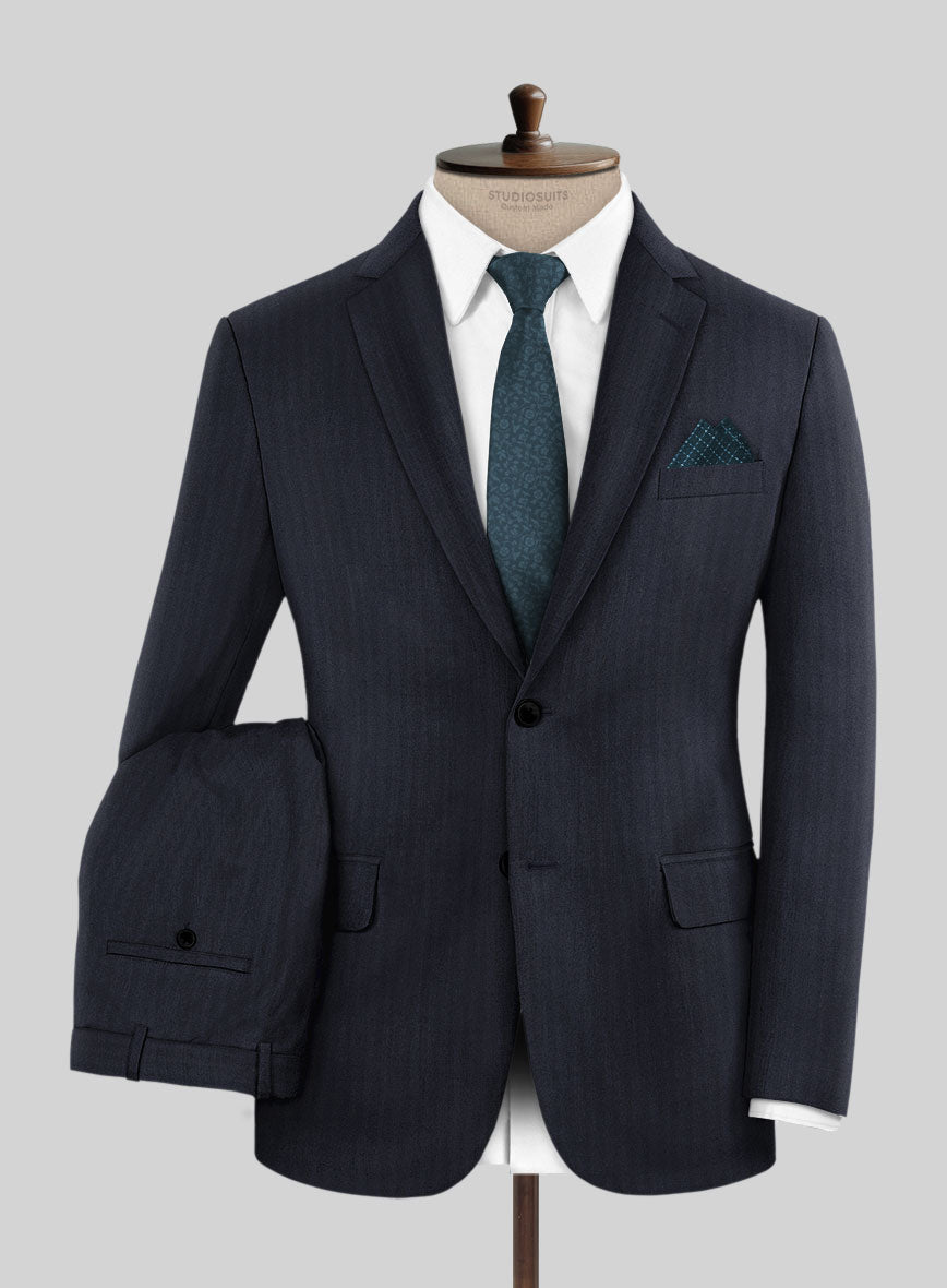 Hardy Minnis Blue Herringbone Wool Suit - StudioSuits