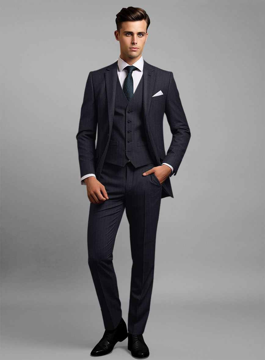 Hardy Minnis Blue Herringbone Wool Suit - StudioSuits