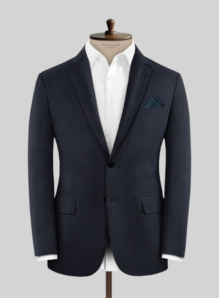 Hardy Minnis Blue Herringbone Wool Suit - StudioSuits