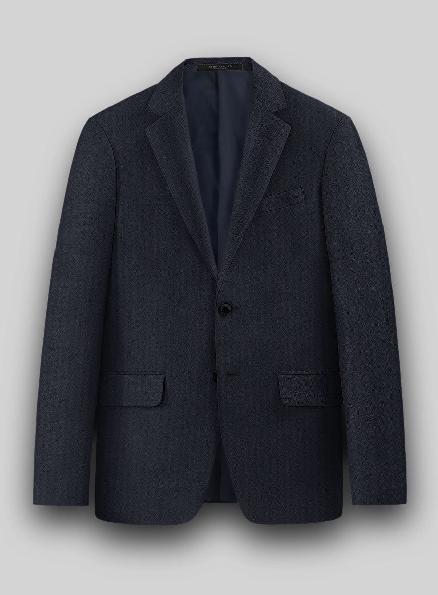 Hardy Minnis Blue Herringbone Wool Suit - StudioSuits