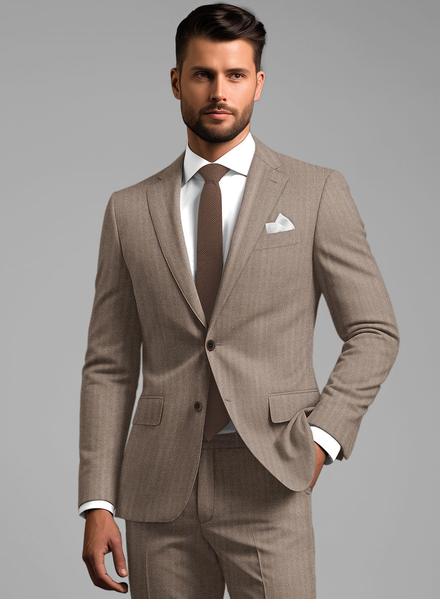 Hardy Minnis Brown Herringbone Wool Suit - StudioSuits