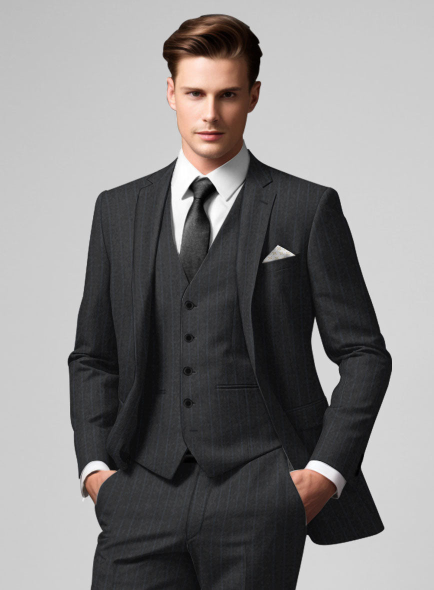 Hardy Minnis Charcoal Chalkstripe Wool Jacket - StudioSuits