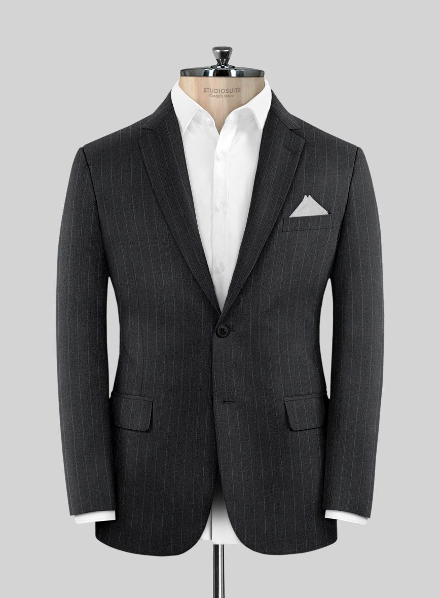 Hardy Minnis Charcoal Chalkstripe Wool Jacket - StudioSuits