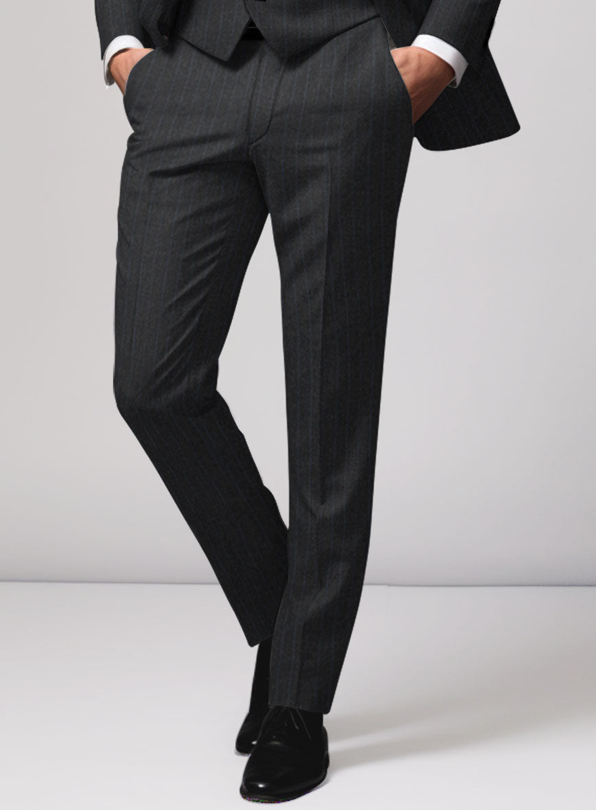 Hardy Minnis Charcoal Chalkstripe Wool Pants - StudioSuits