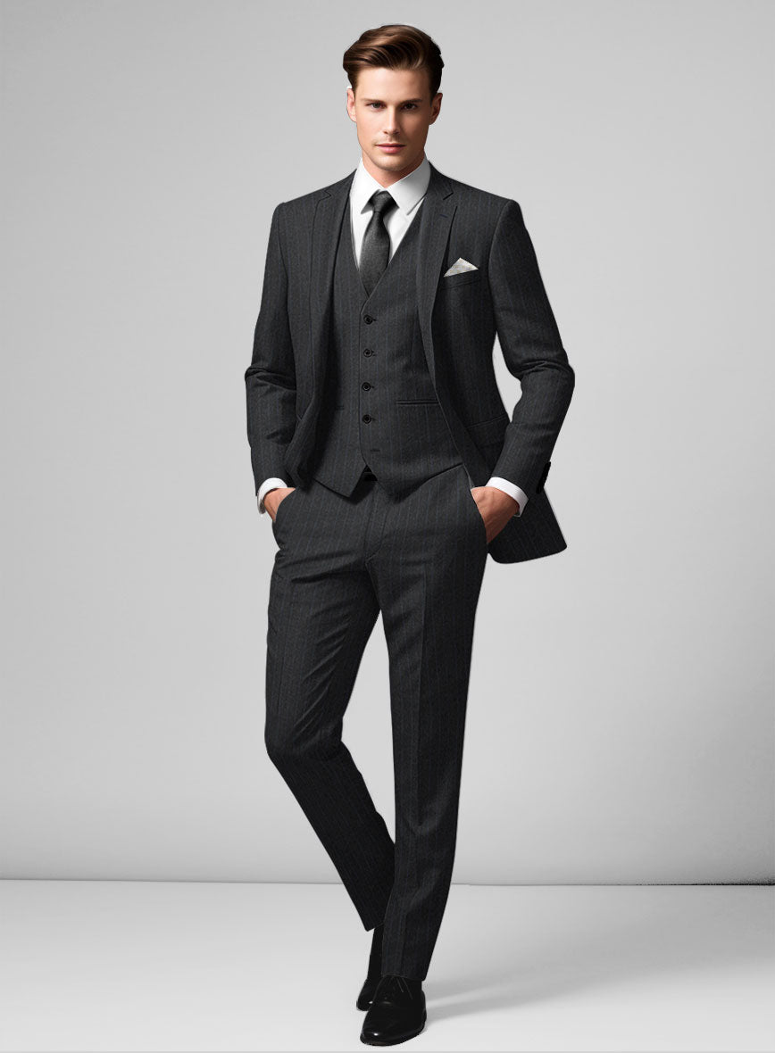 Hardy Minnis Charcoal Chalkstripe Wool Suit - StudioSuits