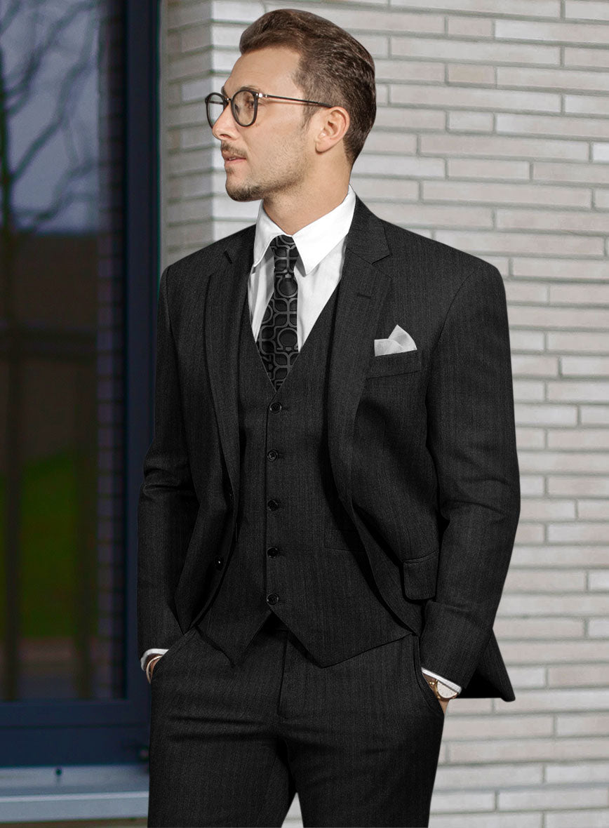 Hardy Minnis Charcoal Herringbone Wool Jacket - StudioSuits