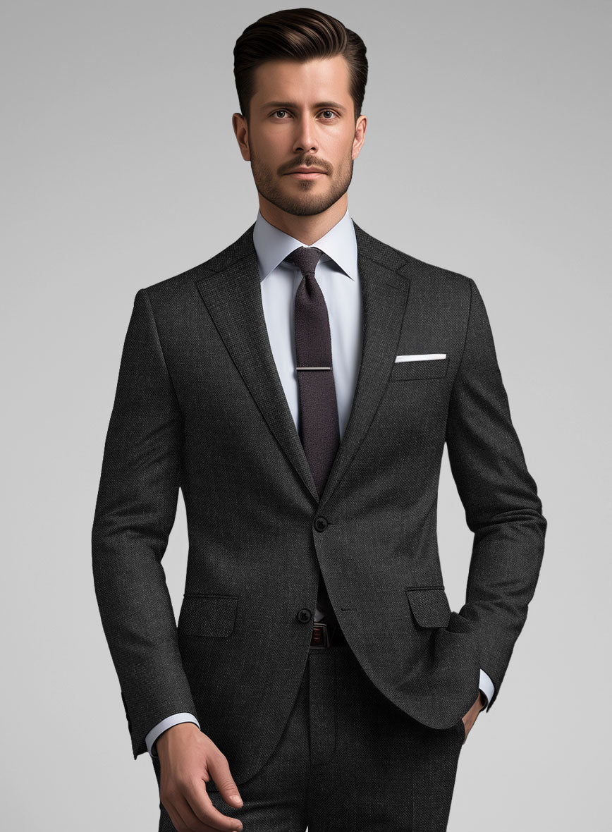 Hardy Minnis Charcoal Sharkskin Wool Suit - StudioSuits