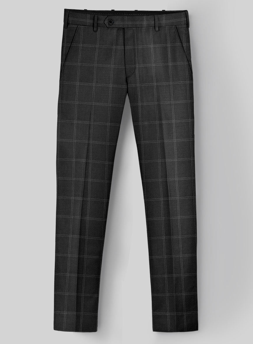 Hardy Minnis Charcoal Windowpane Wool Pants - StudioSuits