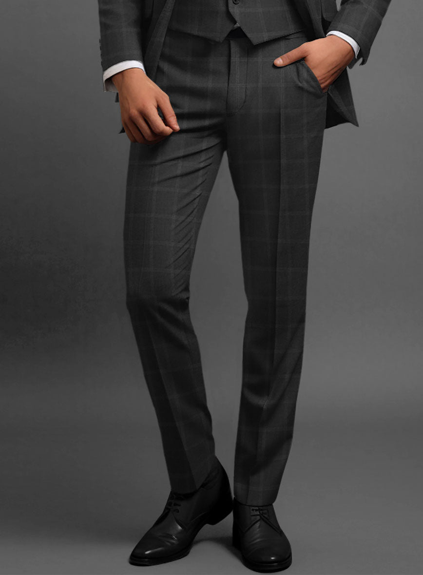 Hardy Minnis Charcoal Windowpane Wool Pants - StudioSuits