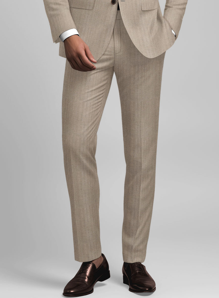 Hardy Minnis Dark Beige Herringbone Wool Pants - StudioSuits