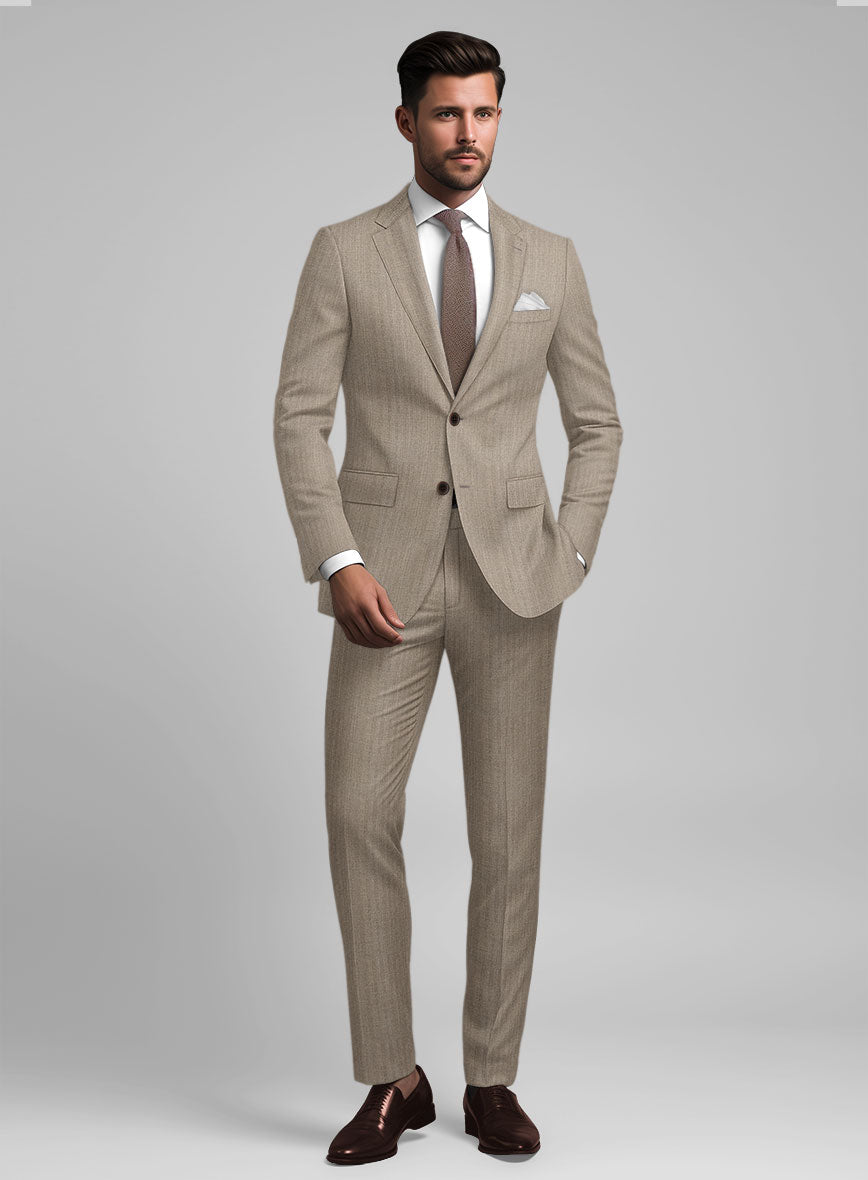 Hardy Minnis Dark Beige Herringbone Wool Suit - StudioSuits