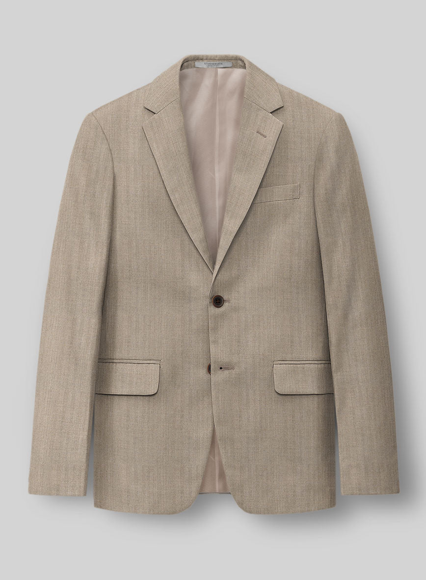 Hardy Minnis Dark Beige Herringbone Wool Suit - StudioSuits