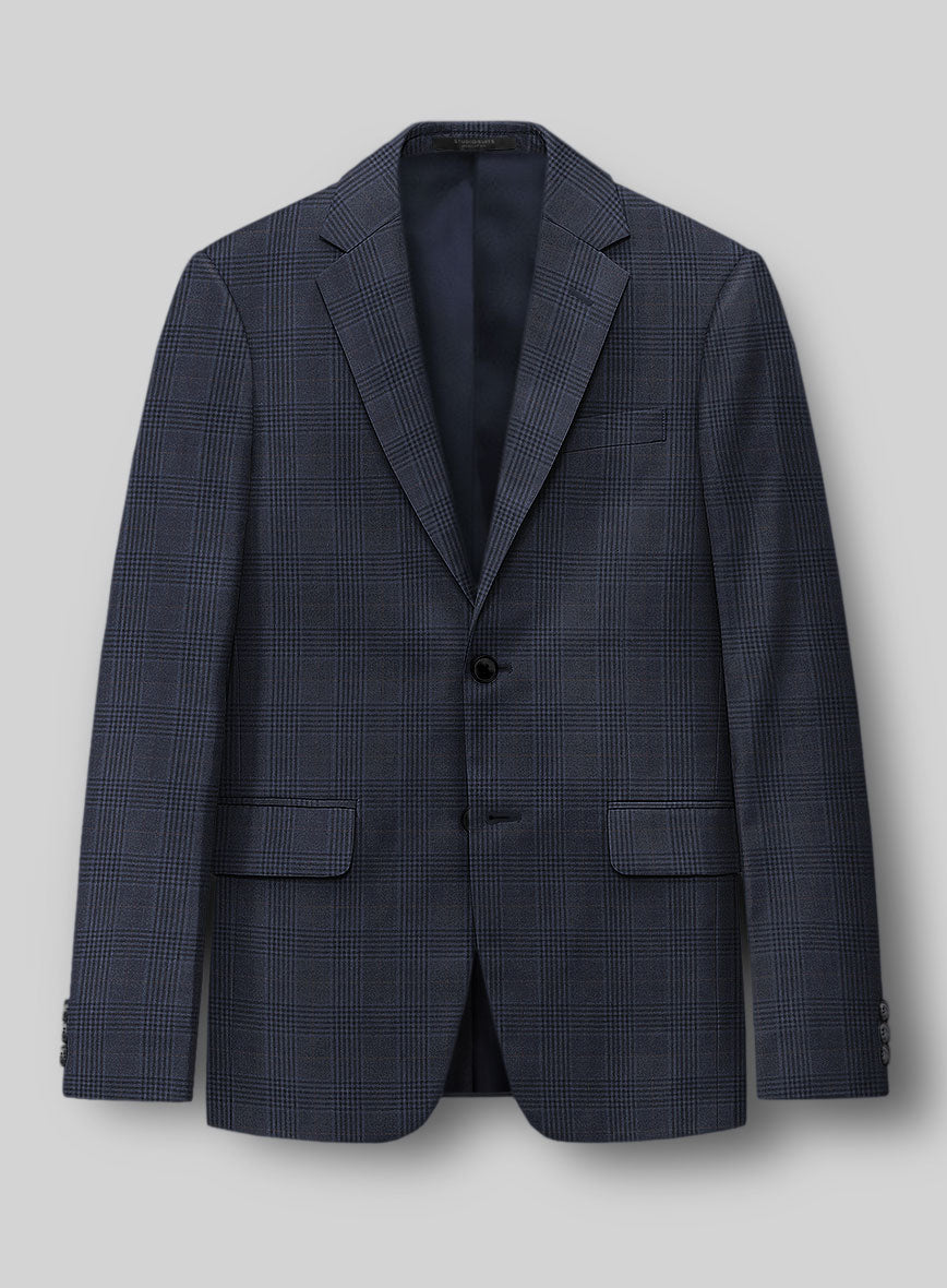 Hardy Minnis Dark Blue Checks Wool Jacket - StudioSuits