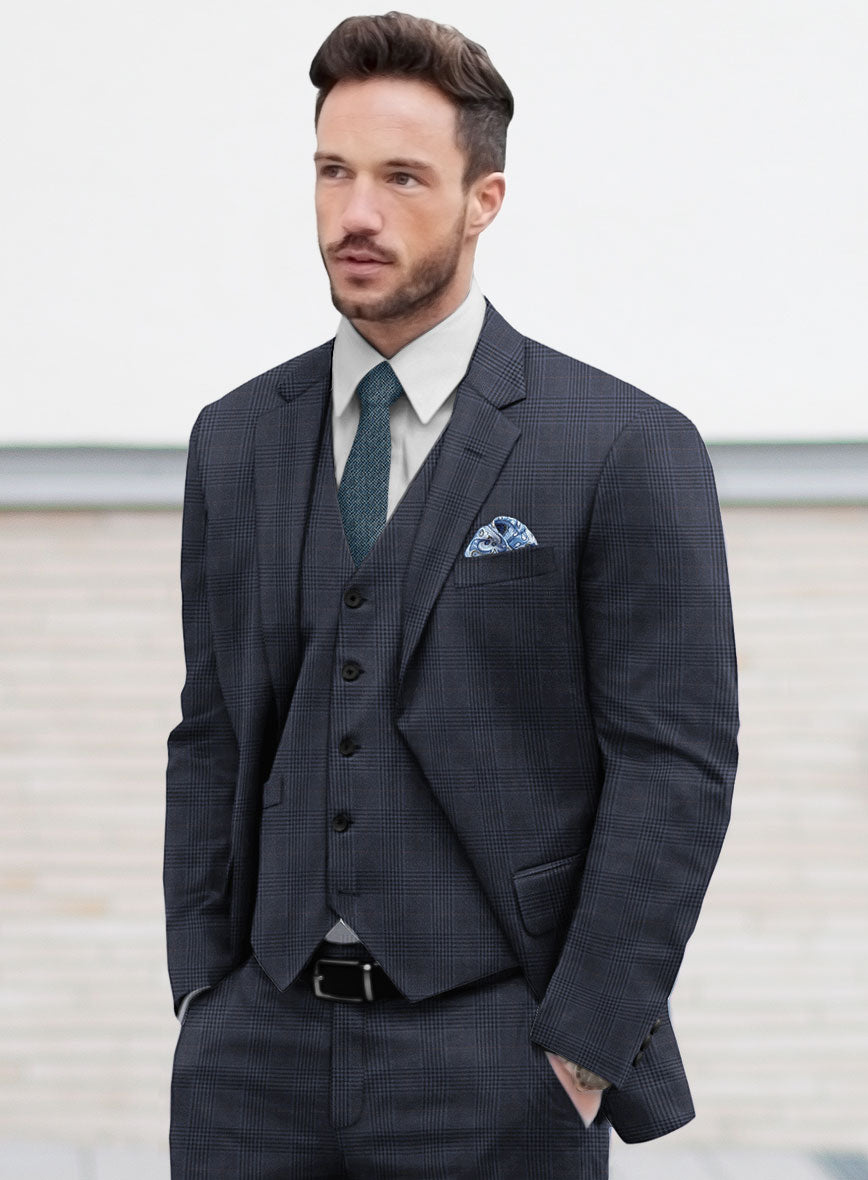 Hardy Minnis Dark Blue Checks Wool Jacket - StudioSuits