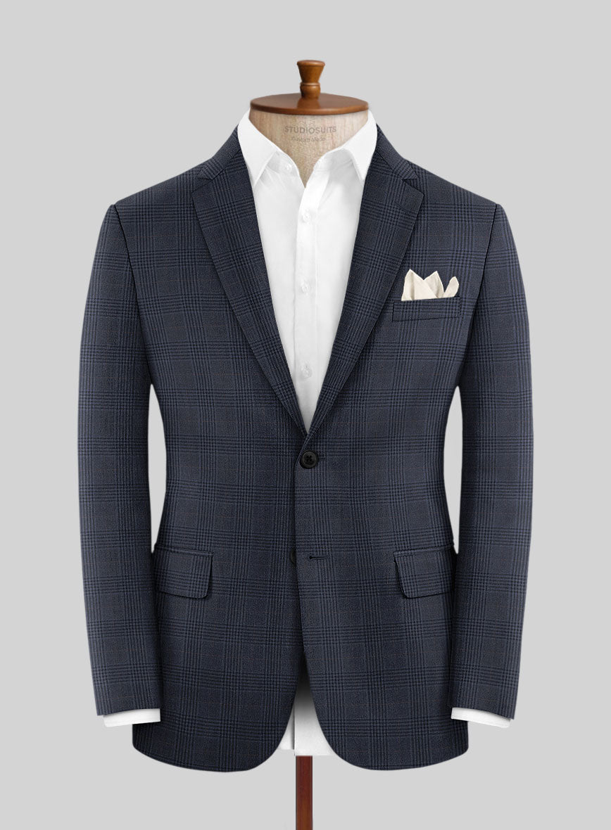 Hardy Minnis Dark Blue Checks Wool Jacket - StudioSuits