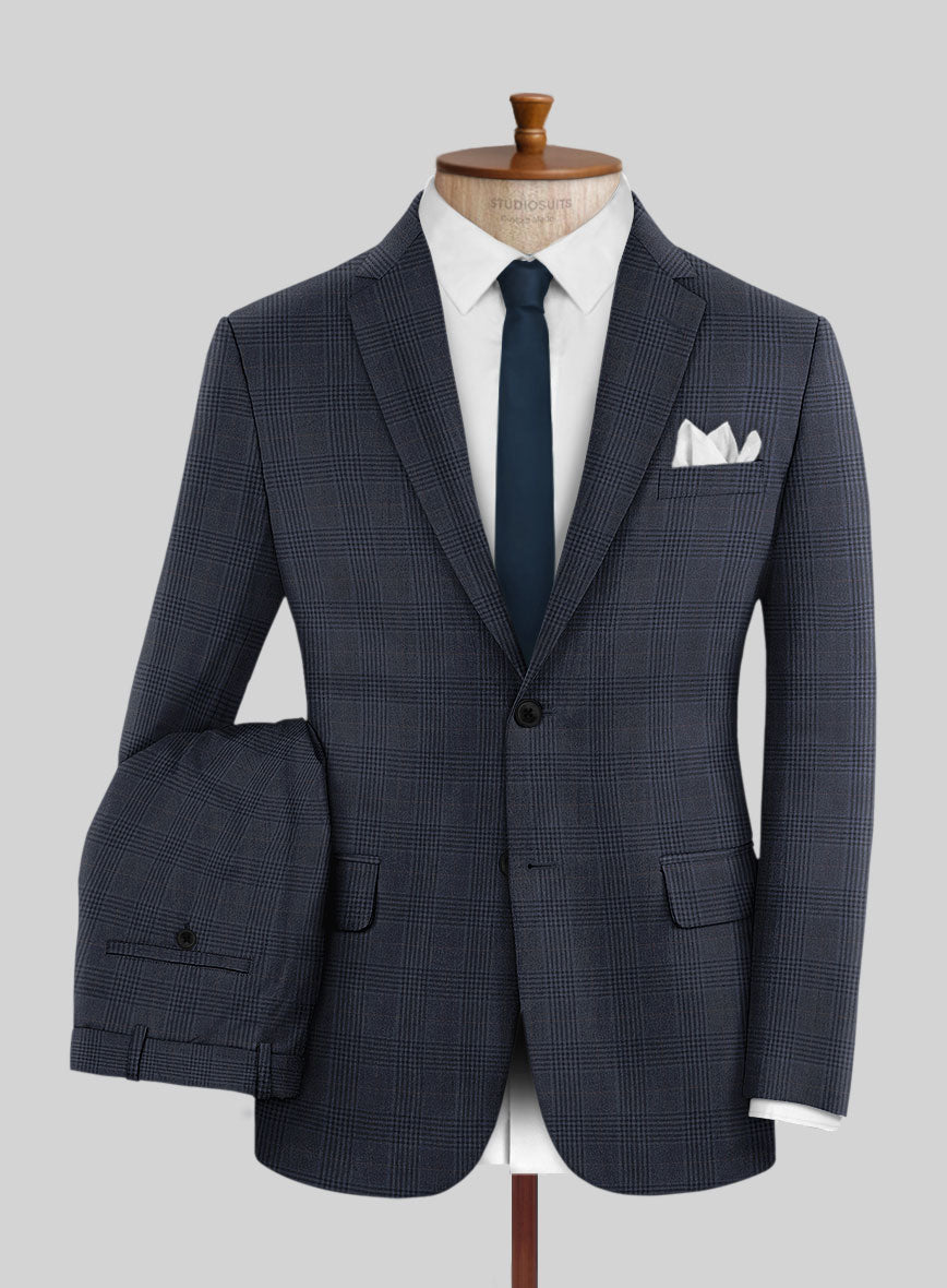 Hardy Minnis Dark Blue Check Wool Suit - StudioSuits