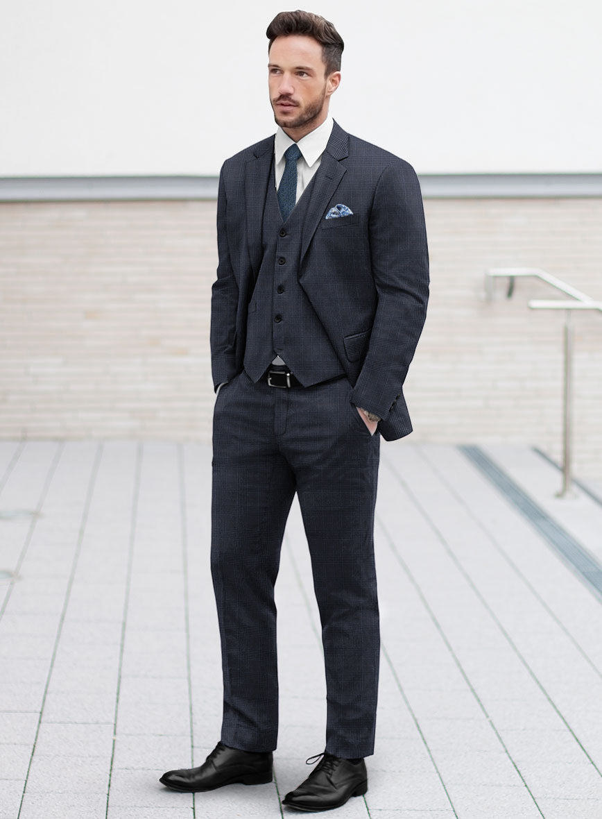 Hardy Minnis Dark Blue Check Wool Suit - StudioSuits