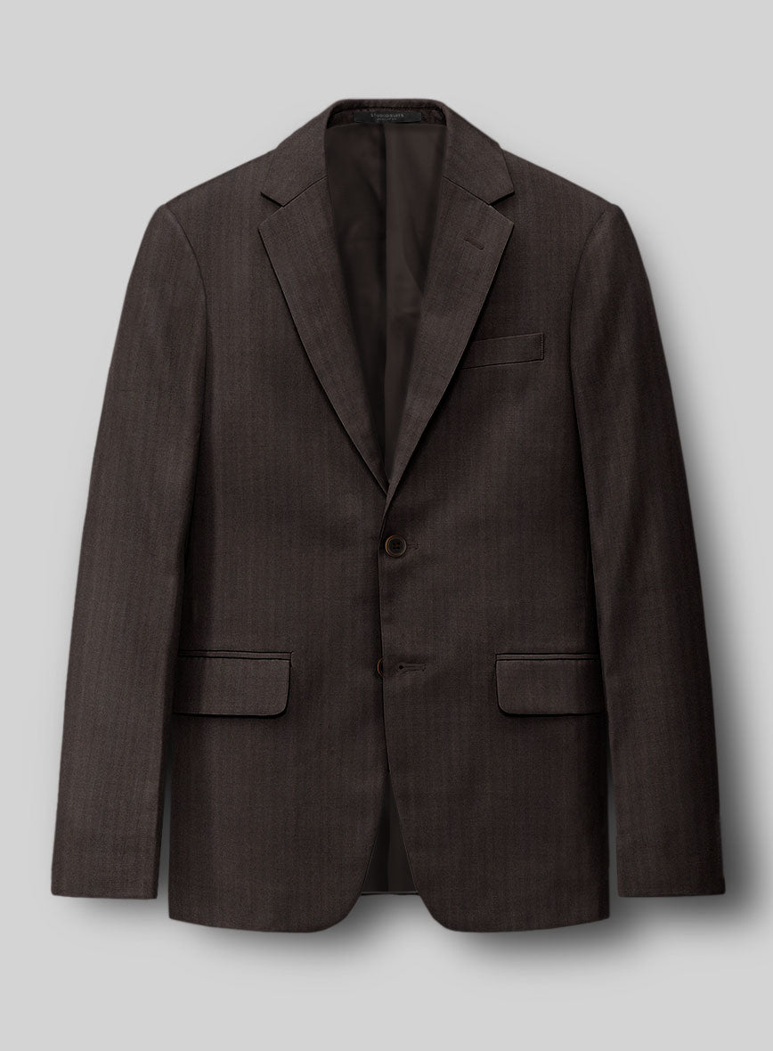 Hardy Minnis Dark Brown Herringbone Wool Jacket - StudioSuits