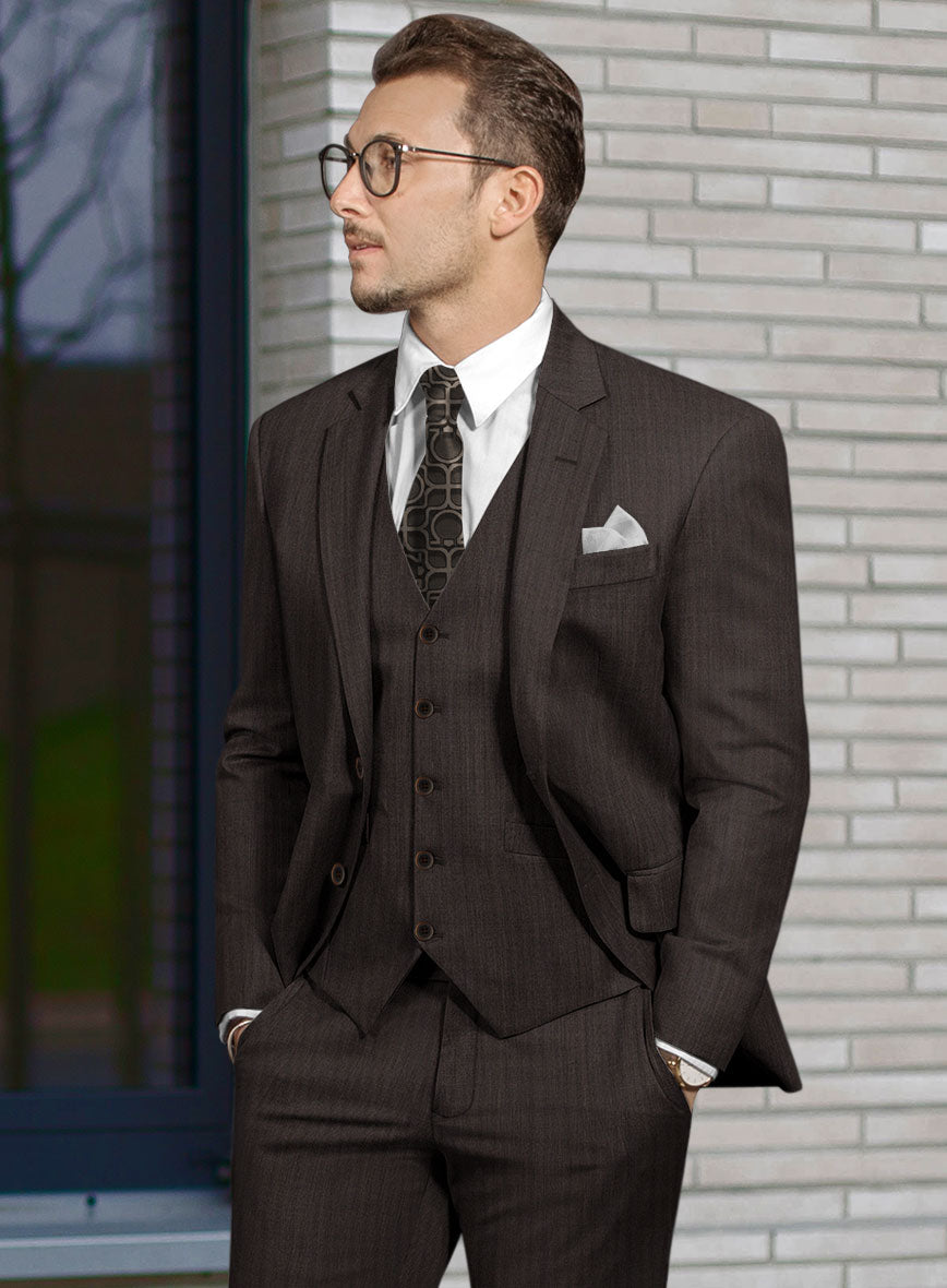 Hardy Minnis Dark Brown Herringbone Wool Jacket - StudioSuits