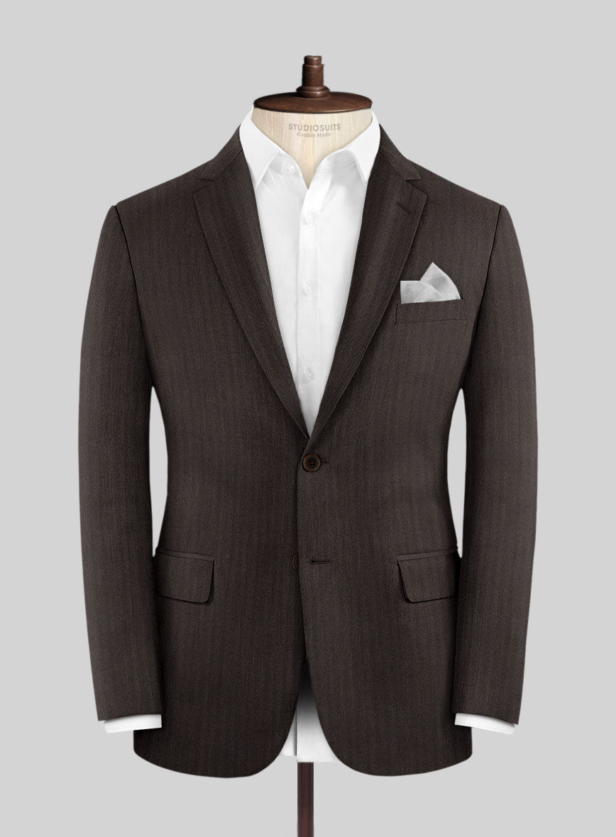 Hardy Minnis Dark Brown Herringbone Wool Jacket - StudioSuits