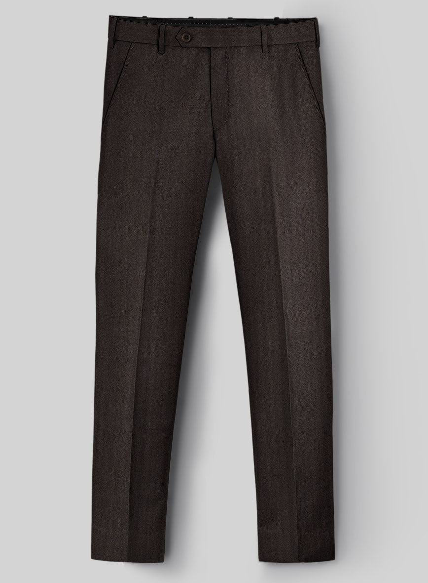 Hardy Minnis Dark Brown Herringbone Wool Pants - StudioSuits