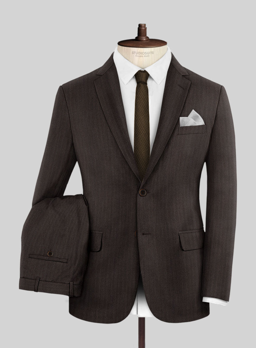 Hardy Minnis Dark Brown Herringbone Wool Suit - StudioSuits