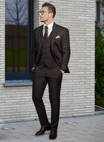 Hardy Minnis Dark Brown Herringbone Wool Suit - StudioSuits