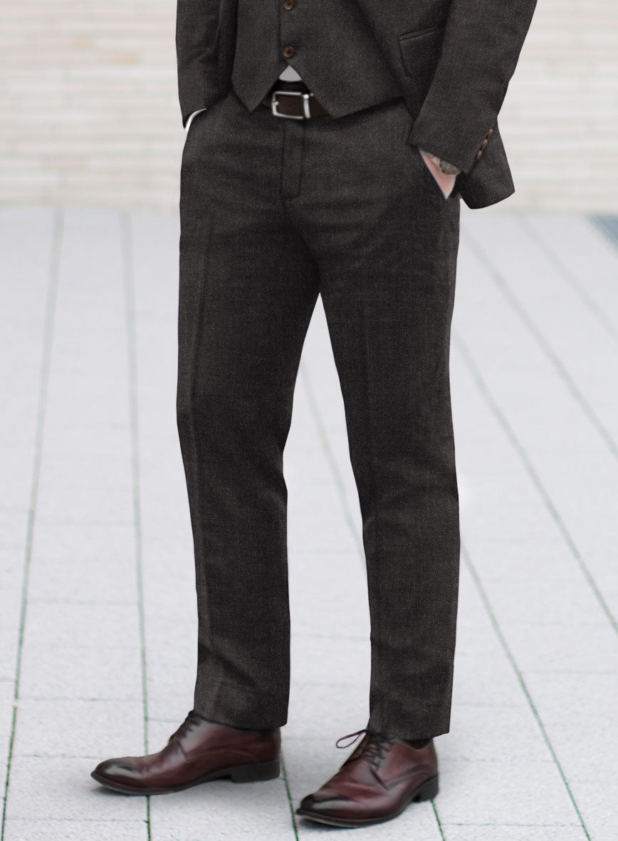 Hardy Minnis Dark Brown Sharkskin Wool Pants - StudioSuits