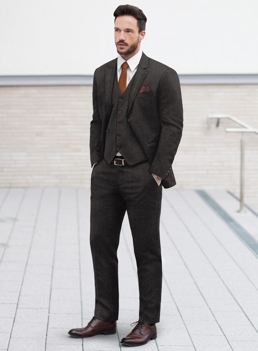 Hardy Minnis Dark Brown Sharkskin Wool Suit - StudioSuits