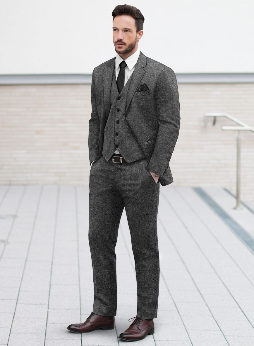 Hardy Minnis Dark Gray Sharkskin Wool Suit - StudioSuits