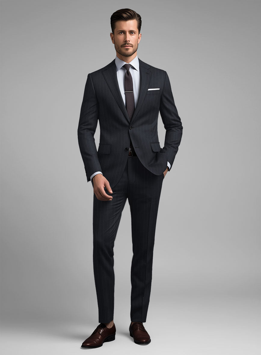 Hardy Minnis Midnight Blue Pinstripe Wool Suit - StudioSuits