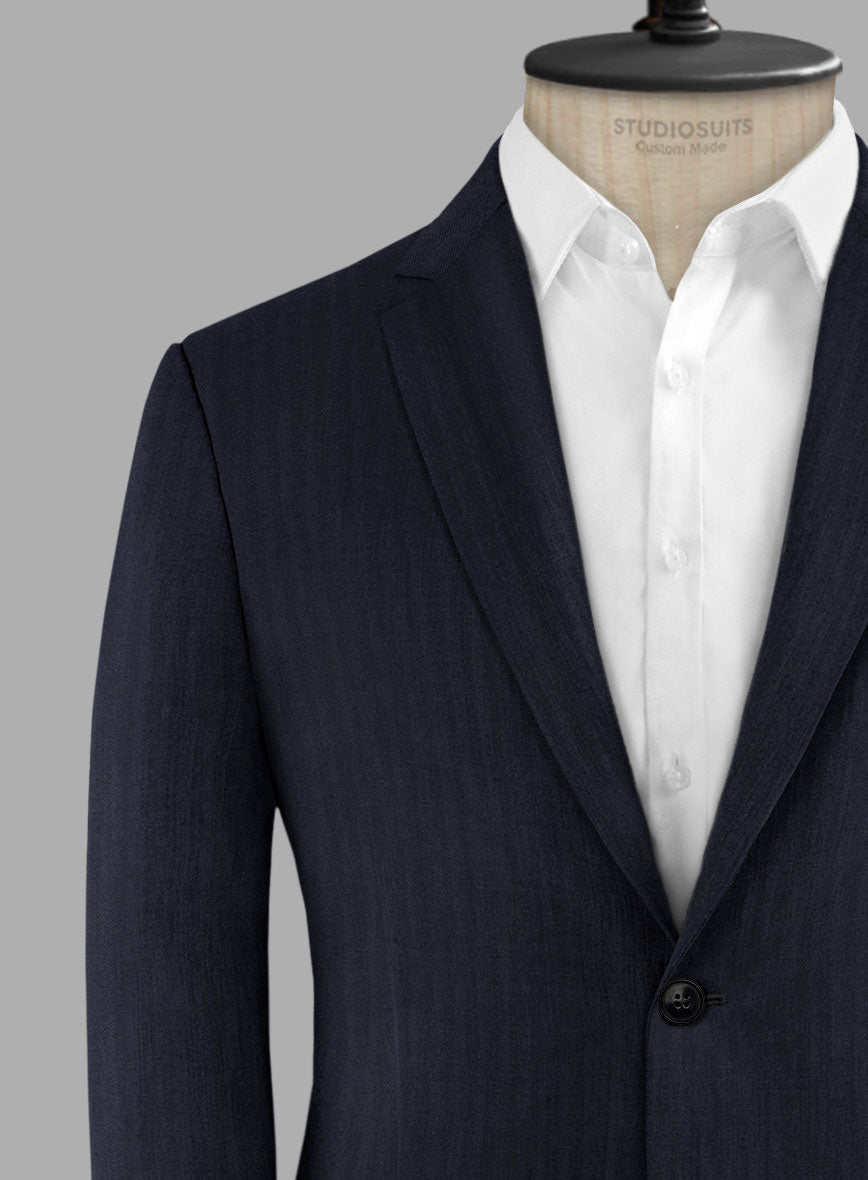 Hardy Minnis Navy Blue Herringbone Wool Jacket - StudioSuits