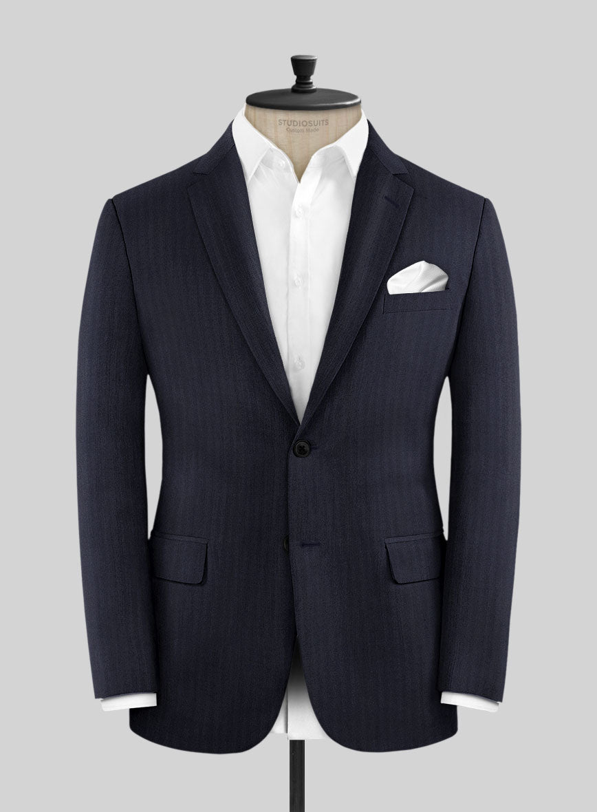 Hardy Minnis Navy Blue Herringbone Wool Jacket - StudioSuits