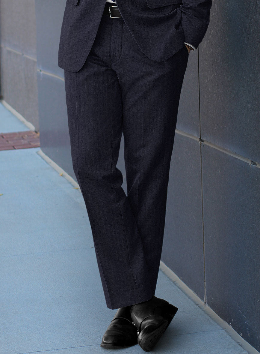 Hardy Minnis Navy Blue Herringbone Wool Pants - StudioSuits