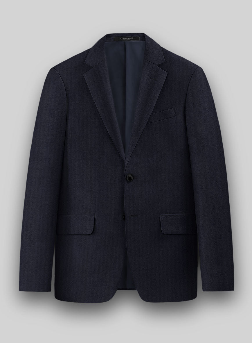 Hardy Minnis Navy Blue Herringbone Wool Suit - StudioSuits