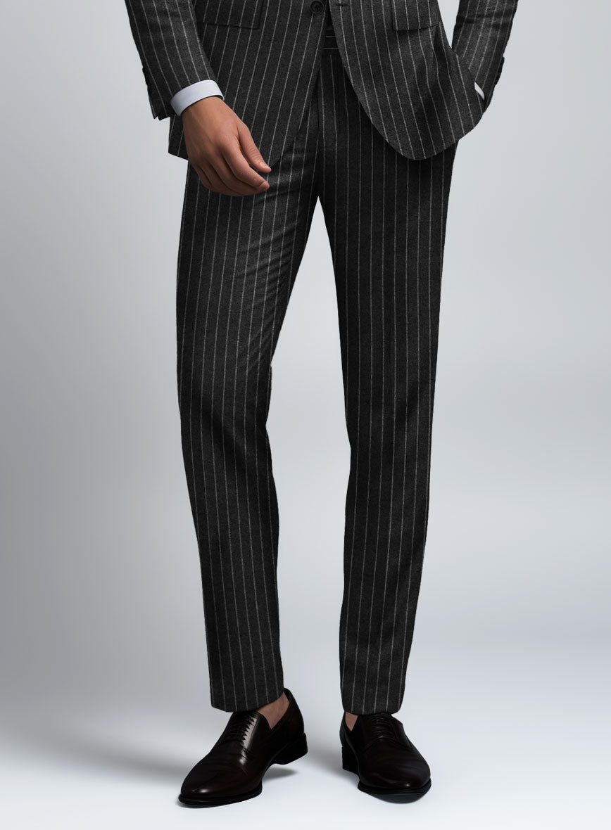 Hardy Minnis Charcoal Rope Stripe Wool Pants - StudioSuits