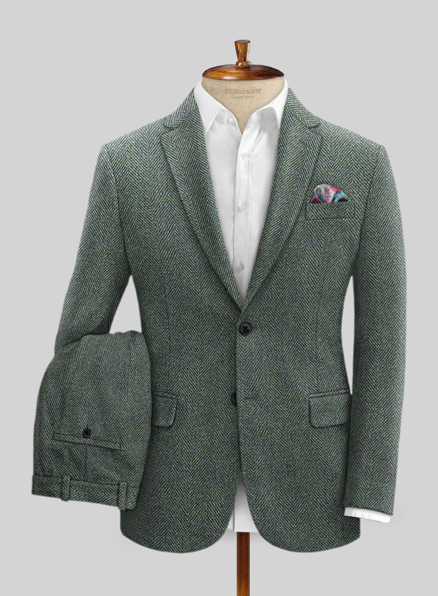 Harris Tweed Wide Herringbone Green Suit - StudioSuits