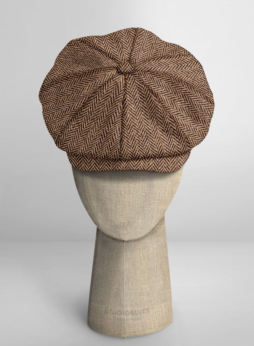 Harris Tweed Irish Brown Herringbone Newsboy Cap - StudioSuits