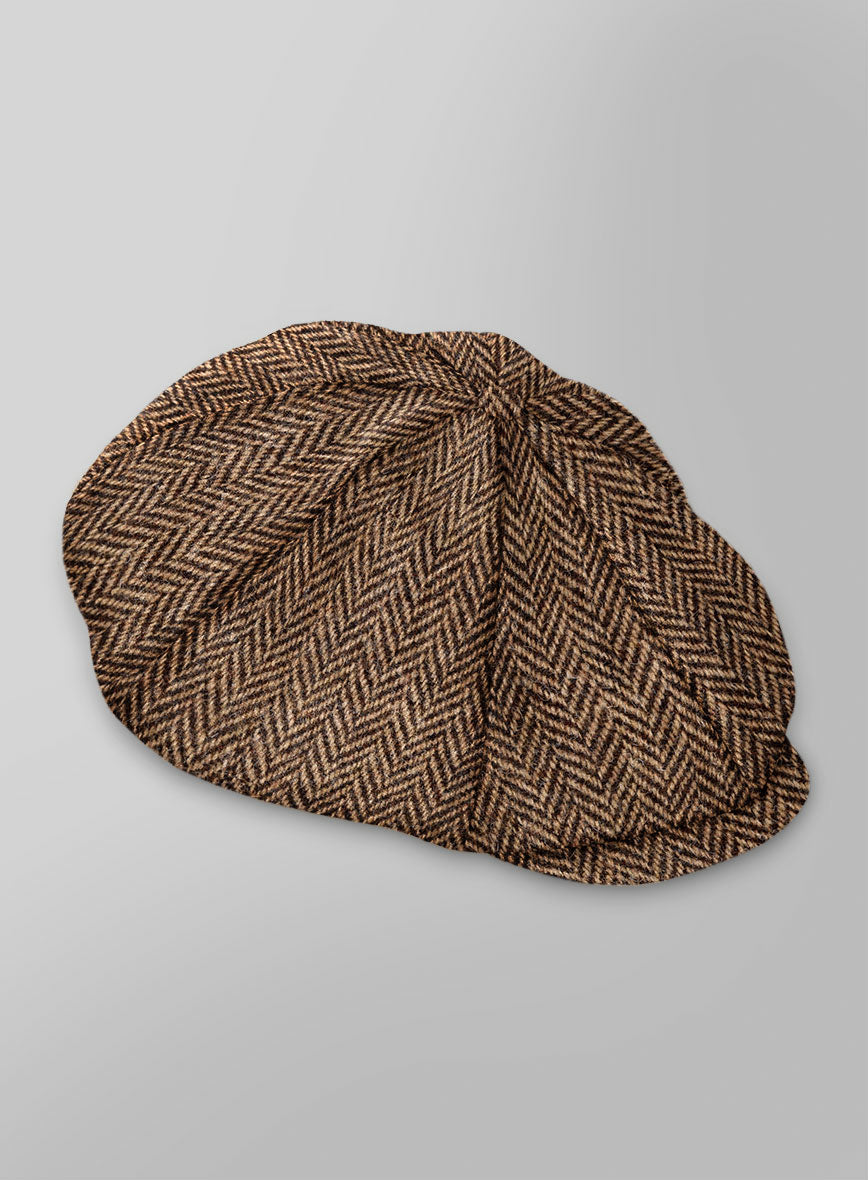 Harris Tweed Irish Brown Herringbone Newsboy Cap - StudioSuits