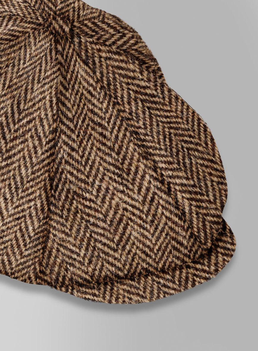 Harris Tweed Irish Brown Herringbone Newsboy Cap - StudioSuits