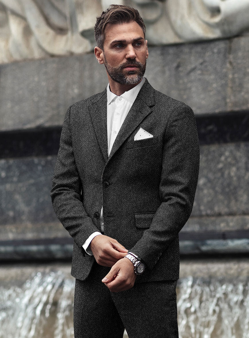 Harris Tweed Charcoal Herringbone Jacket - StudioSuits