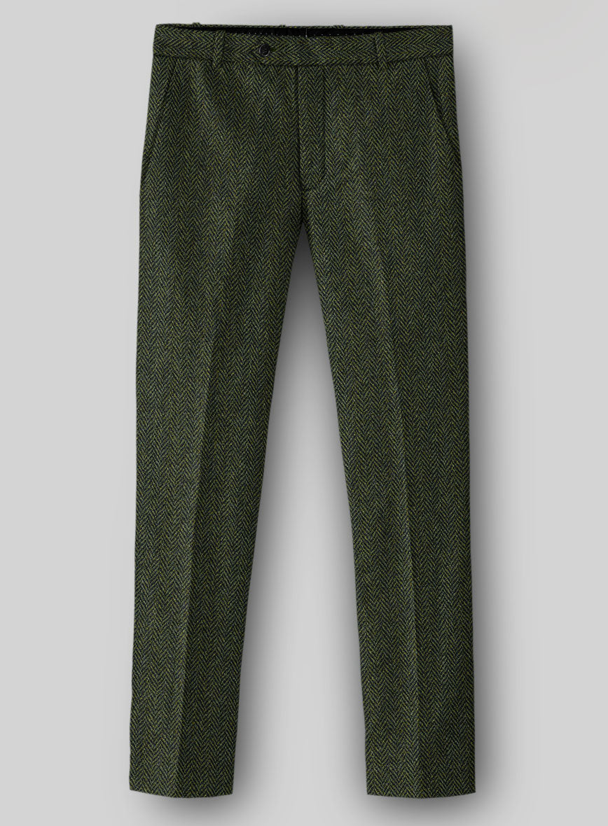 Harris Tweed Forest Green Herringbone Pants - StudioSuits