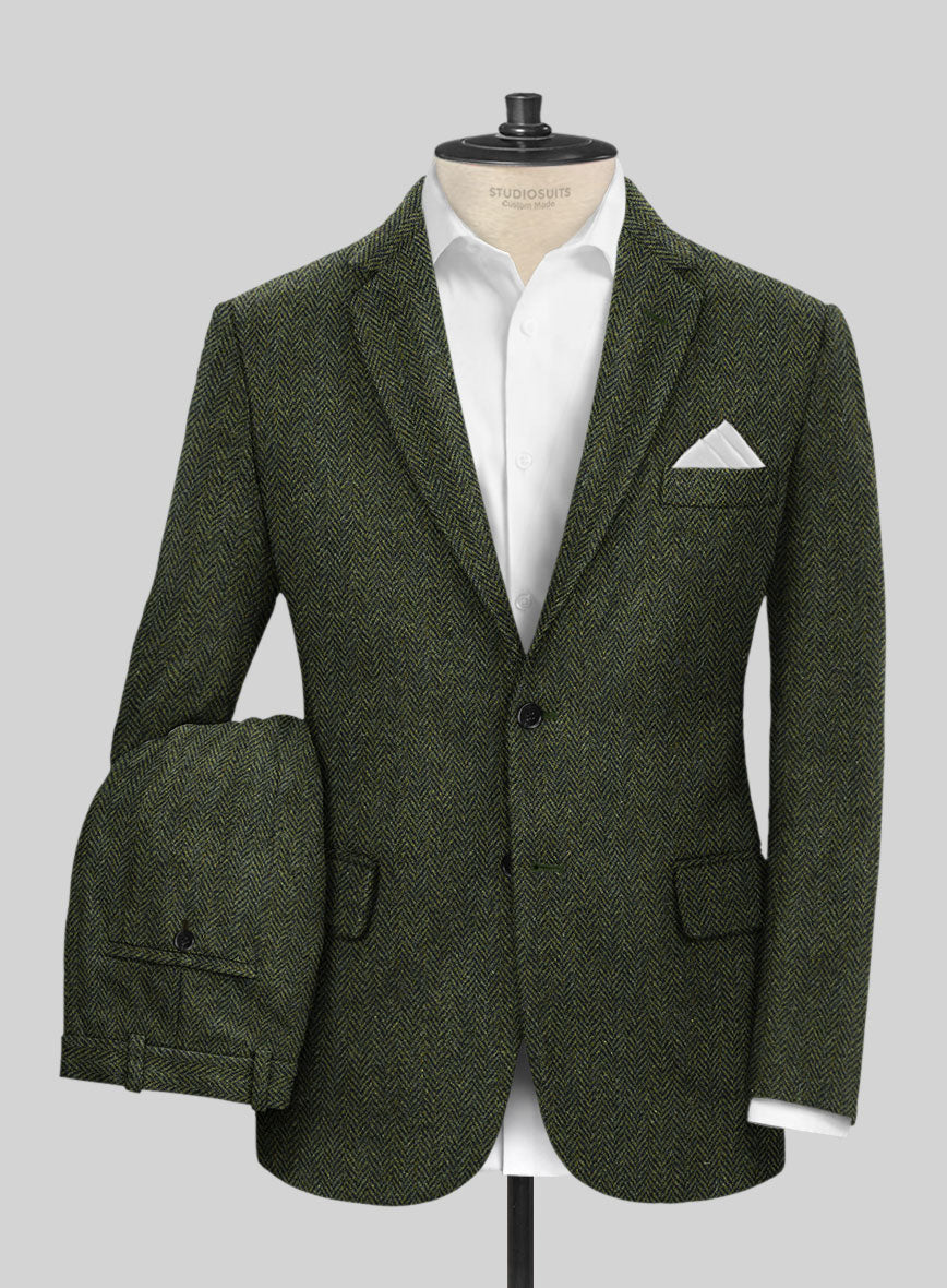 Harris Tweed Forest Green Herringbone Suit - StudioSuits