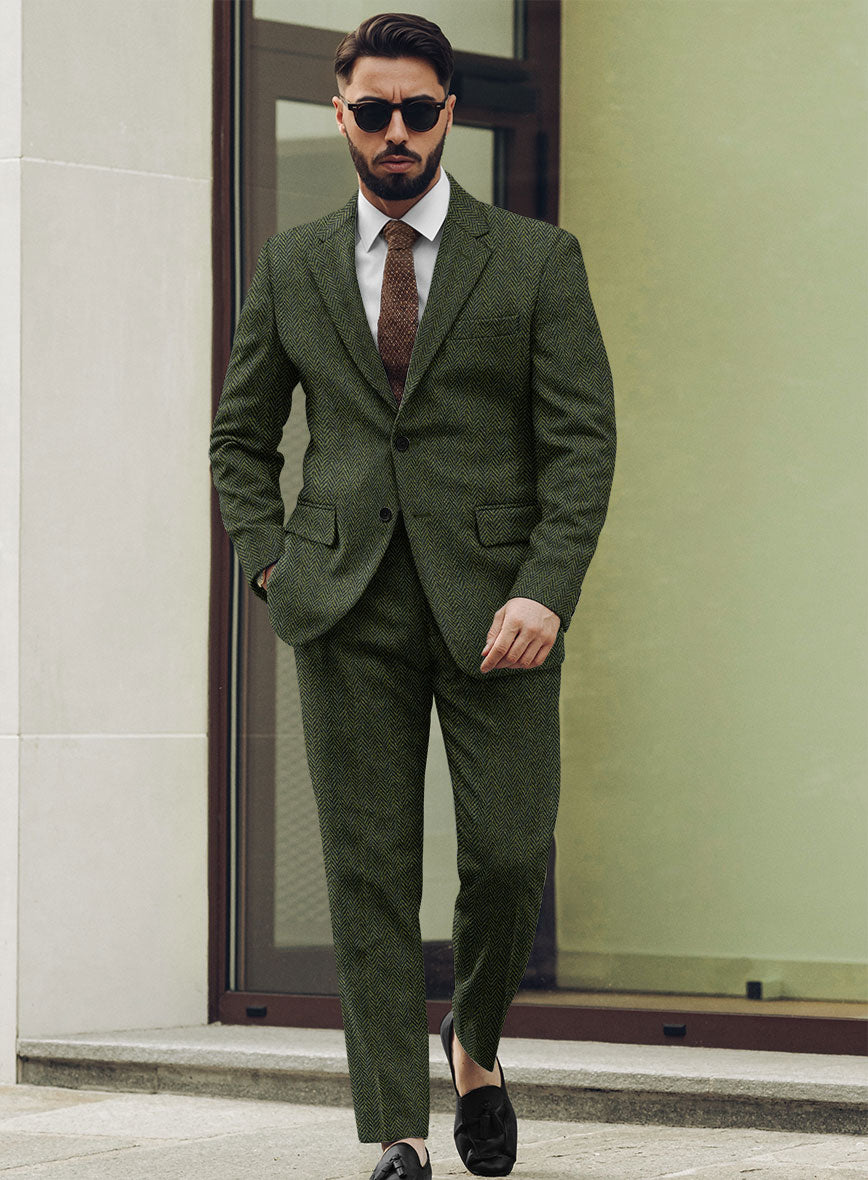 Harris Tweed Forest Green Herringbone Suit - StudioSuits