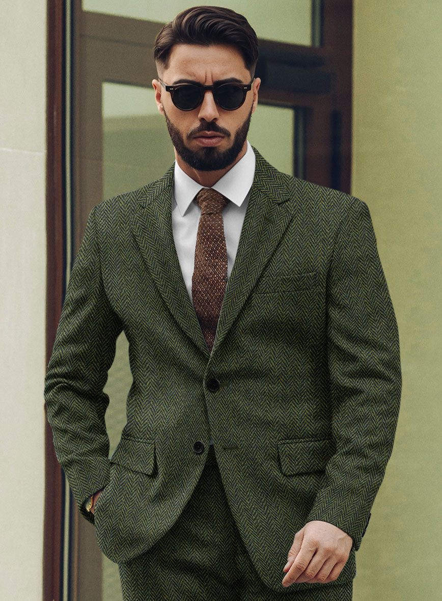 Harris Tweed Forest Green Herringbone Suit - StudioSuits