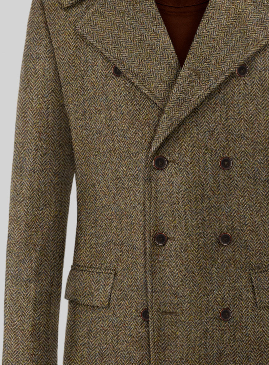 Harris Tweed Hebridean Brown Herringbone GQ Overcoat - StudioSuits