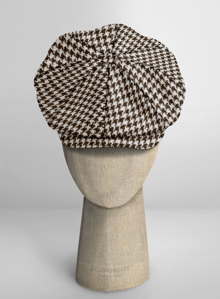 Harris Tweed Houndstooth Ebony Brown Newsboy Cap - StudioSuits