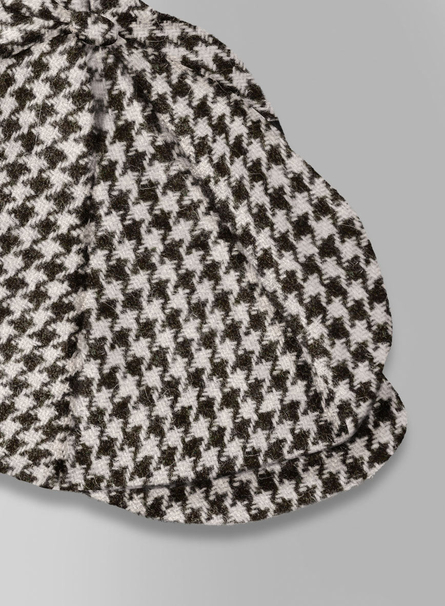 Harris Tweed Houndstooth Ebony Brown Newsboy Cap - StudioSuits