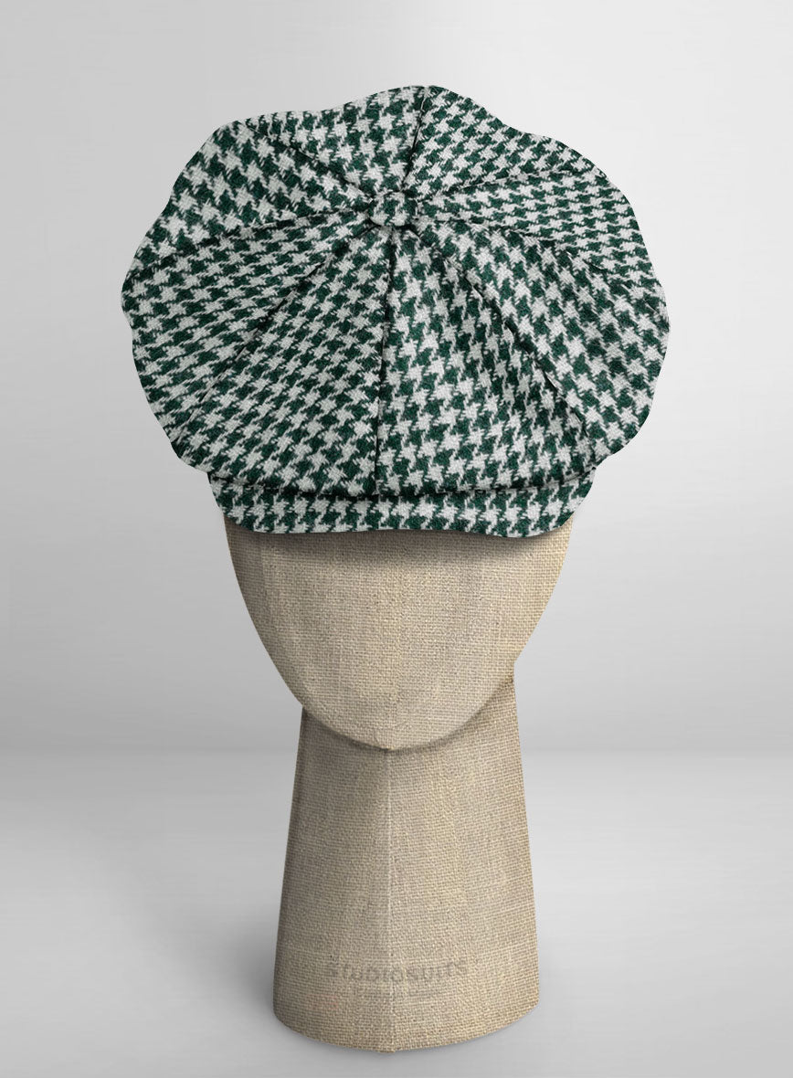 Harris Tweed Houndstooth Green Newsboy Cap - StudioSuits